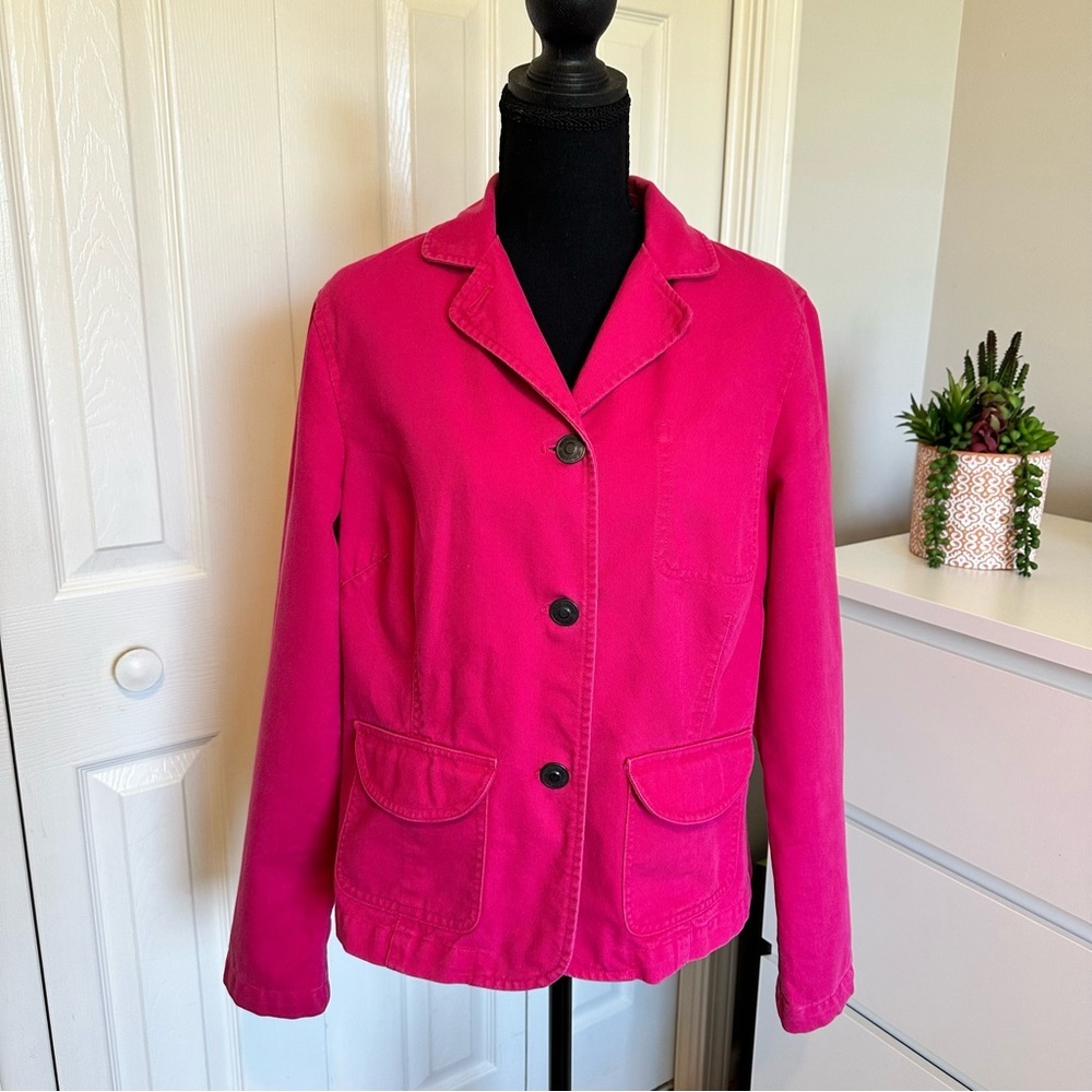 Liz Claiborne Pink Cotton Blazer Jacket Denim Women’s Size Large Casual